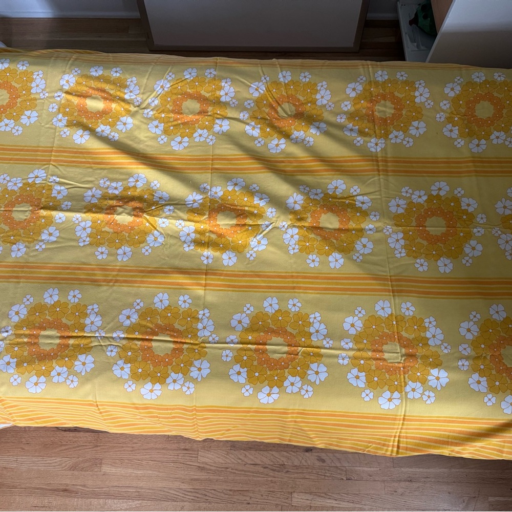 Vtg JC Penney Flat Fitted Pillowcase Duvet Twin Yellow Goldenrod Stripes 70s - Picture 11 of 16